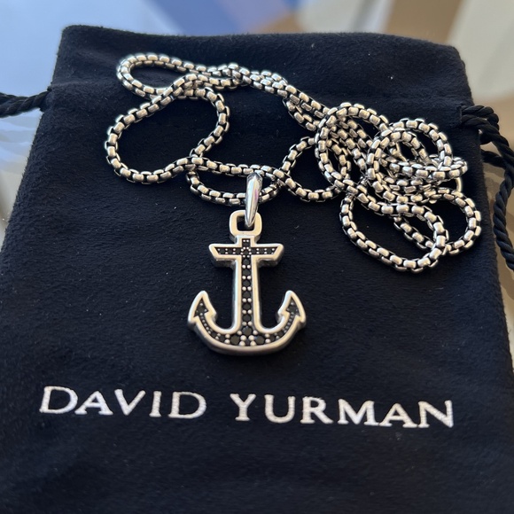 David Yurman Sterling Silver Maritime Anchor Pendant with Black Diamonds - Picture 1 of 7